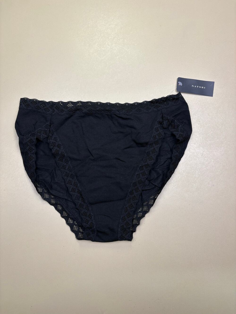 Natori Bliss French Cut Brief Panty Black Lace Trim Cotton Blend Women’s M NWT